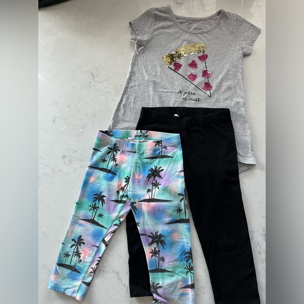 Outfit 1 top with sparkled design and 2 leggings